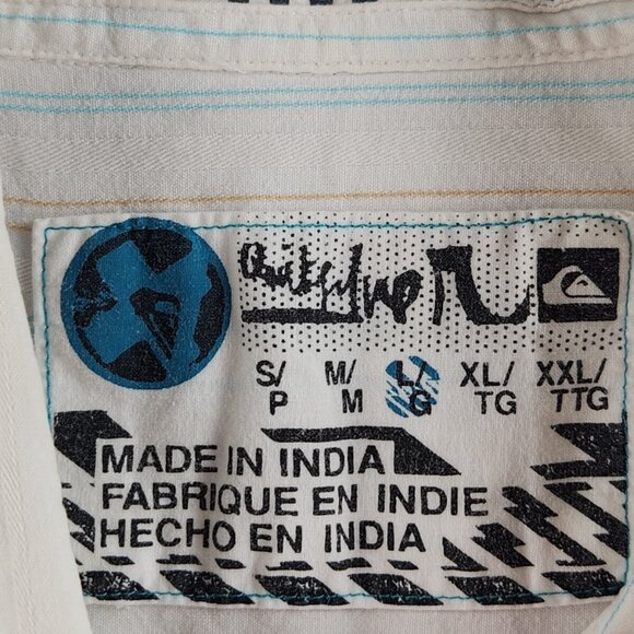 Quiksilver Button Up Shirt Short Sleeve Men Surf Outdoors Striped Large Colorful - Picture 7 of 16